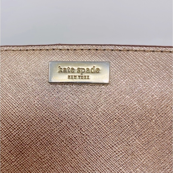 Kate Spade Shimmer Rose Gold Slim Bifold Leather Wallet 7” x 3.5” x 1” - Picture 2 of 10